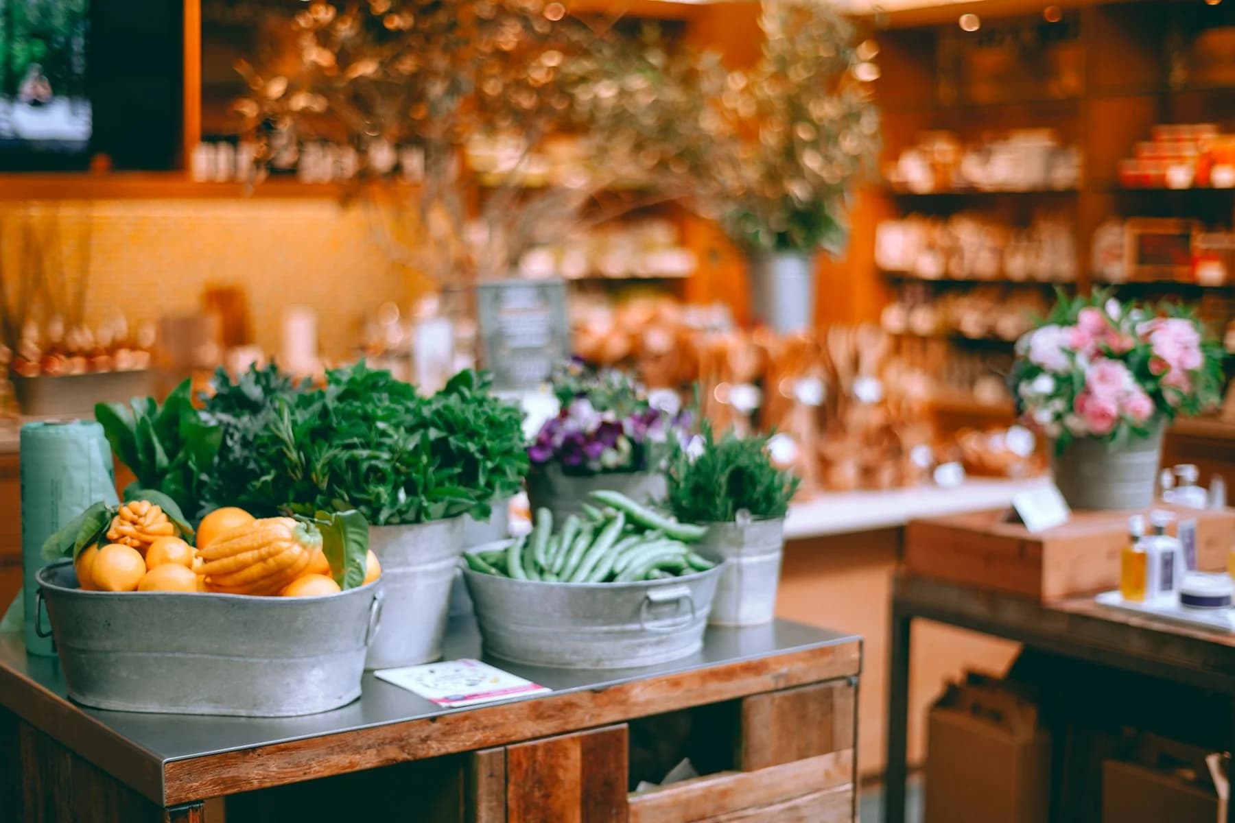 Fresh vegetables and herbs at a neighborhood market